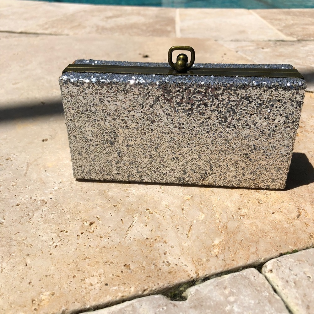 JCrew sequined clutch.